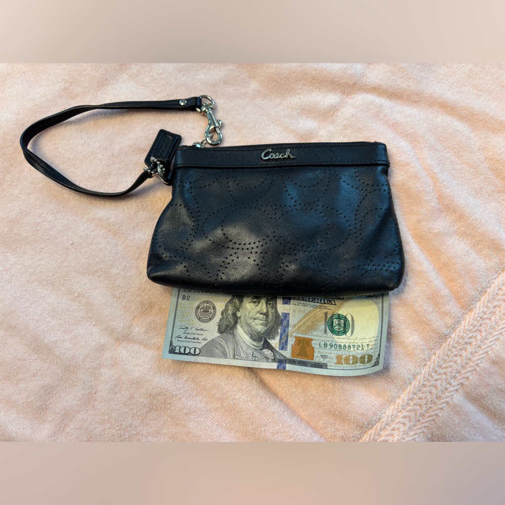 Coach Perforated Black Wristlet Clutch EUC